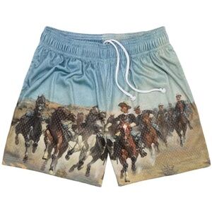 Bravest Studios Horses Shorts in Blue/Tan